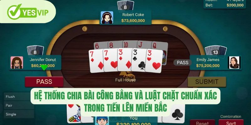 Tiến Lên miền Bắc Yesvip – Nghệ Thuật Làm Chủ Chiến Thuật 1 Hệ thống chia bài công bằng và luật chặt chuẩn xác trong tiến lên miền Bắc